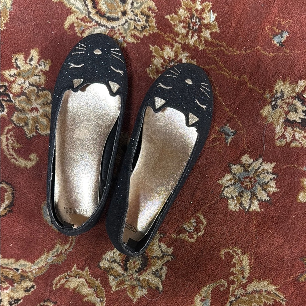 Charlotte Olympia Black Glitter Cat Flats